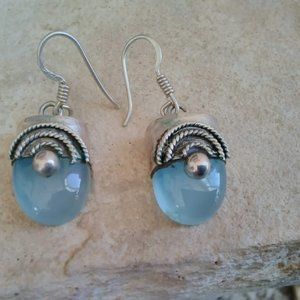 Silver Filigree  with Light Blue stone earrings